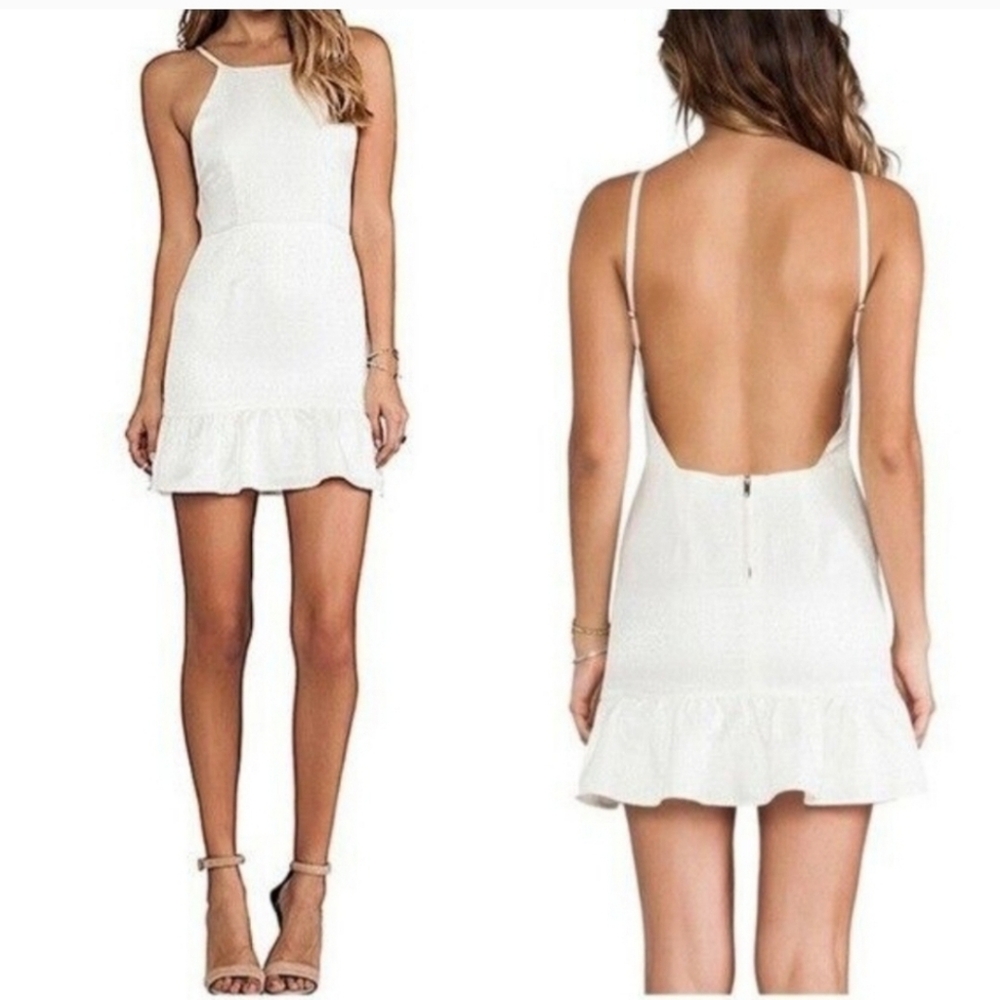 Stone Cold Fox pistol cream ruffle hem open back mini dress size 3